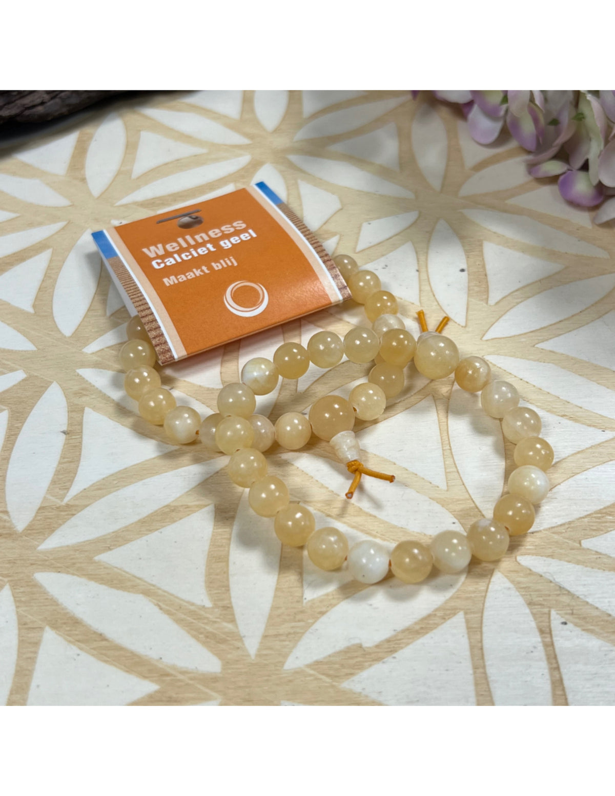 Calciet geel powerbead armband + kaart