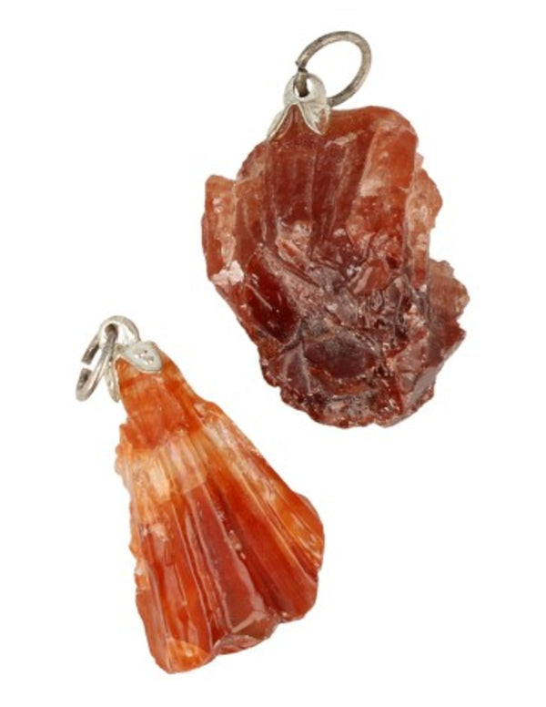 Calciet rood ruw edelsteen hanger