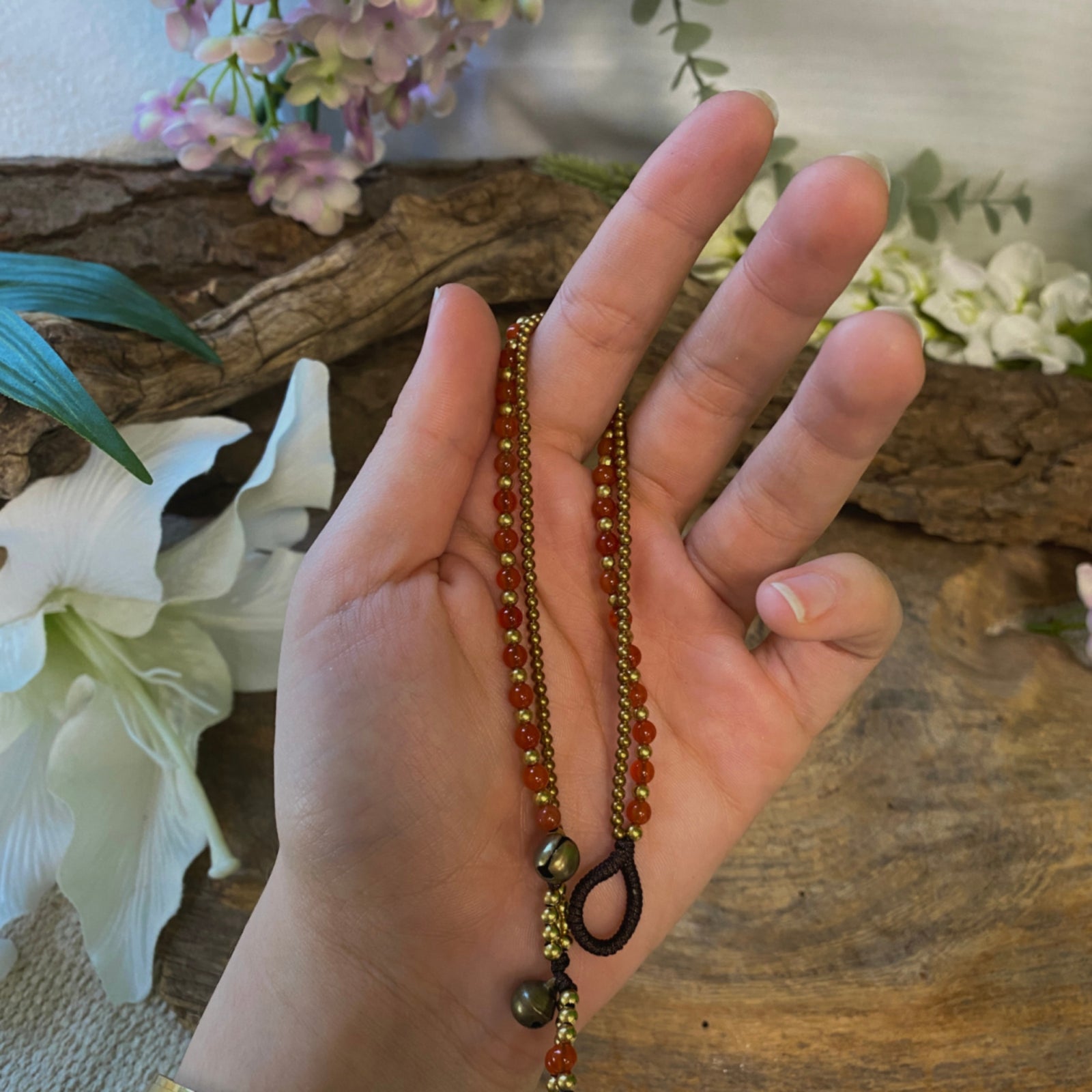 Carneool enkelbandje gipsy-stijl