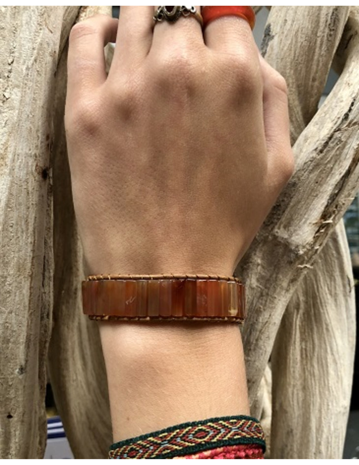 Carneool leren armband gipsy-style