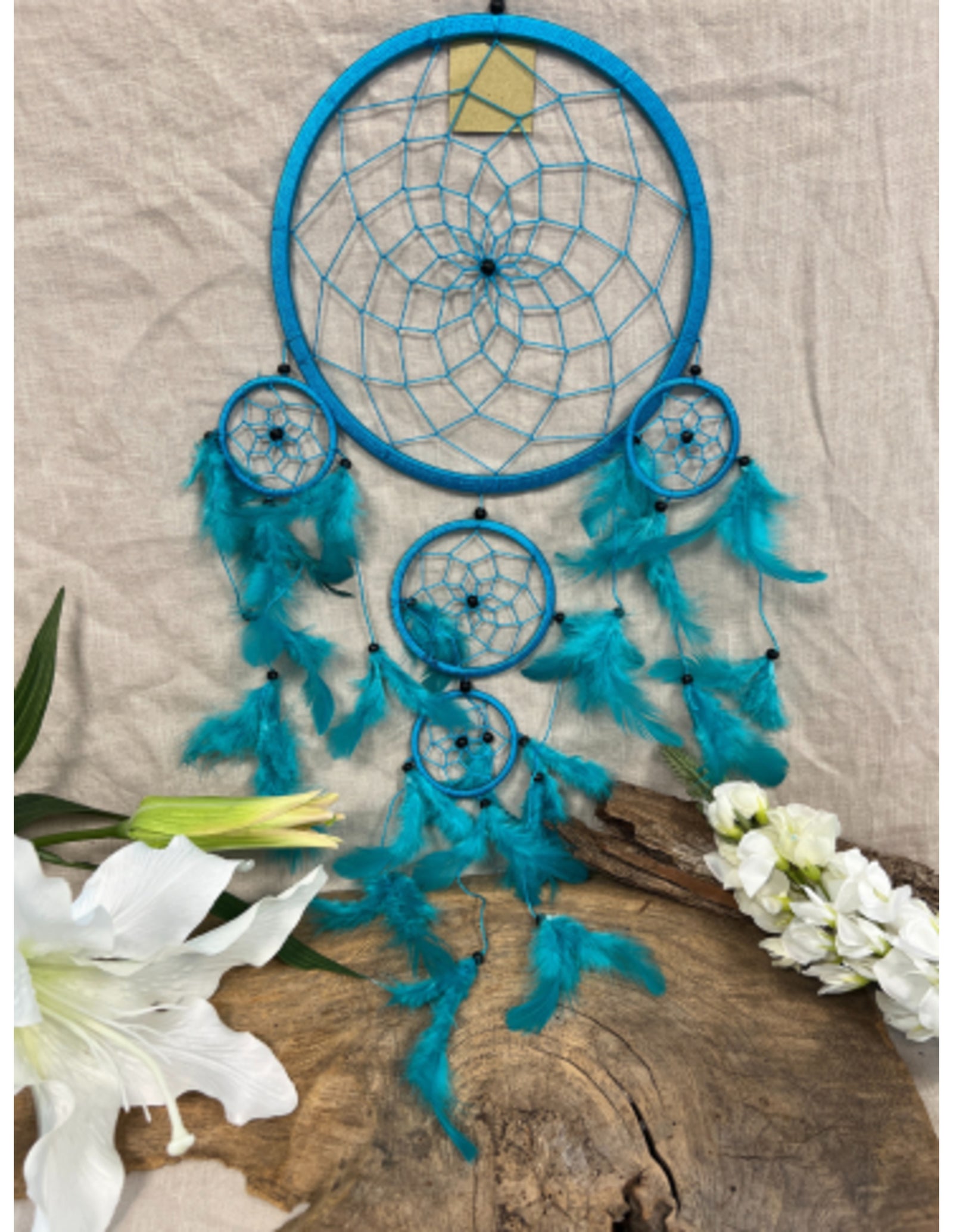 Dromenvanger - 22 cm - turquoise - alleen veren - Dreamcatcher