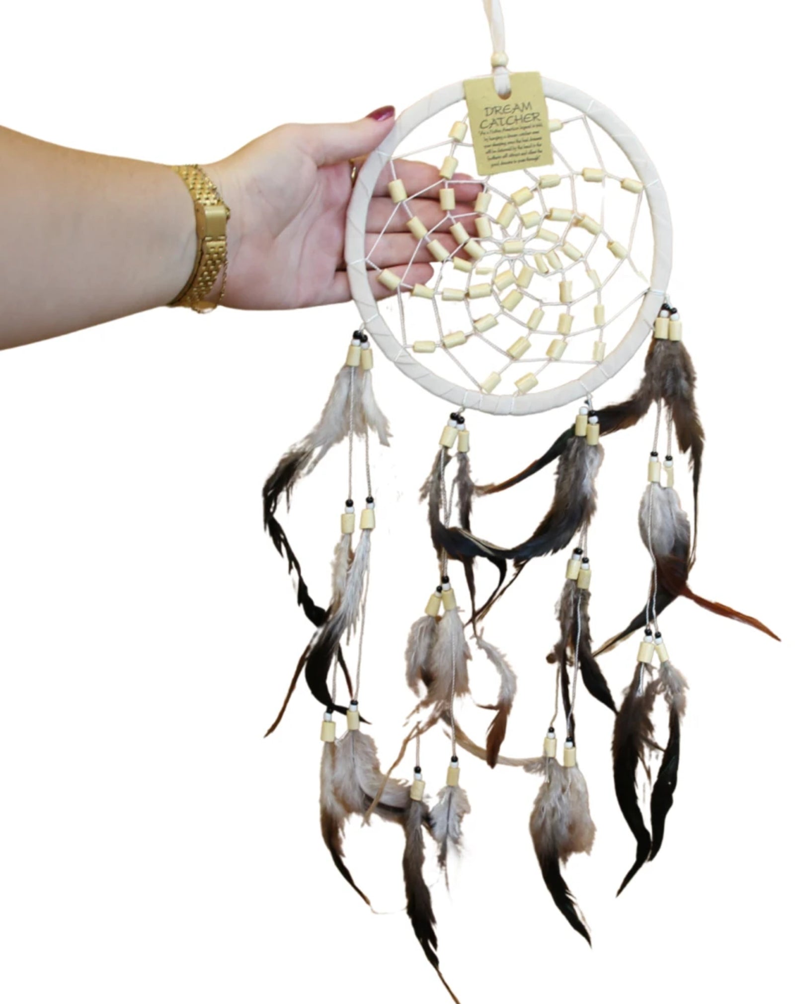 Dromenvanger -Beige- Suede met bamboe kralen 17cm