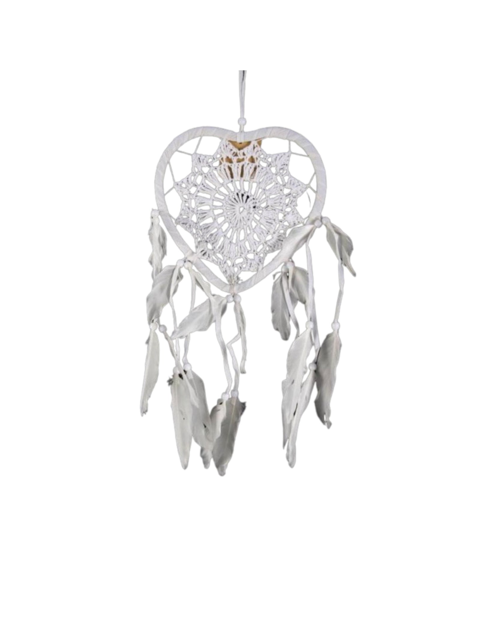 Dromenvanger gehaakt hartje - 17cm - wit - Dreamcatcher