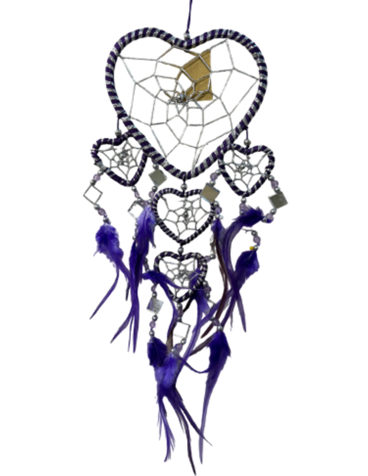 Dromenvanger hartje met spiegels - paars - 11 cm - Dreamcatcher
