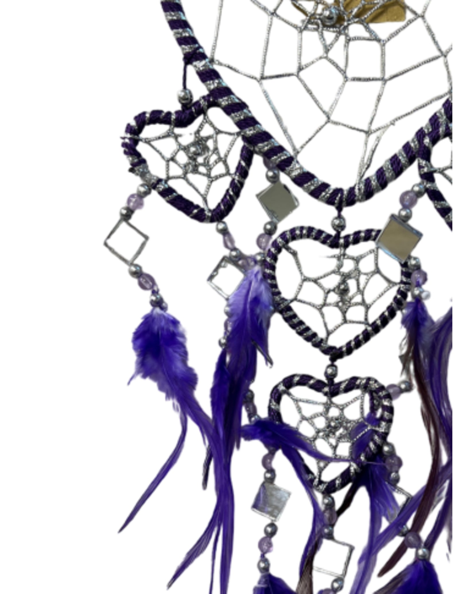 Dromenvanger hartje met spiegels - paars - 11 cm - Dreamcatcher