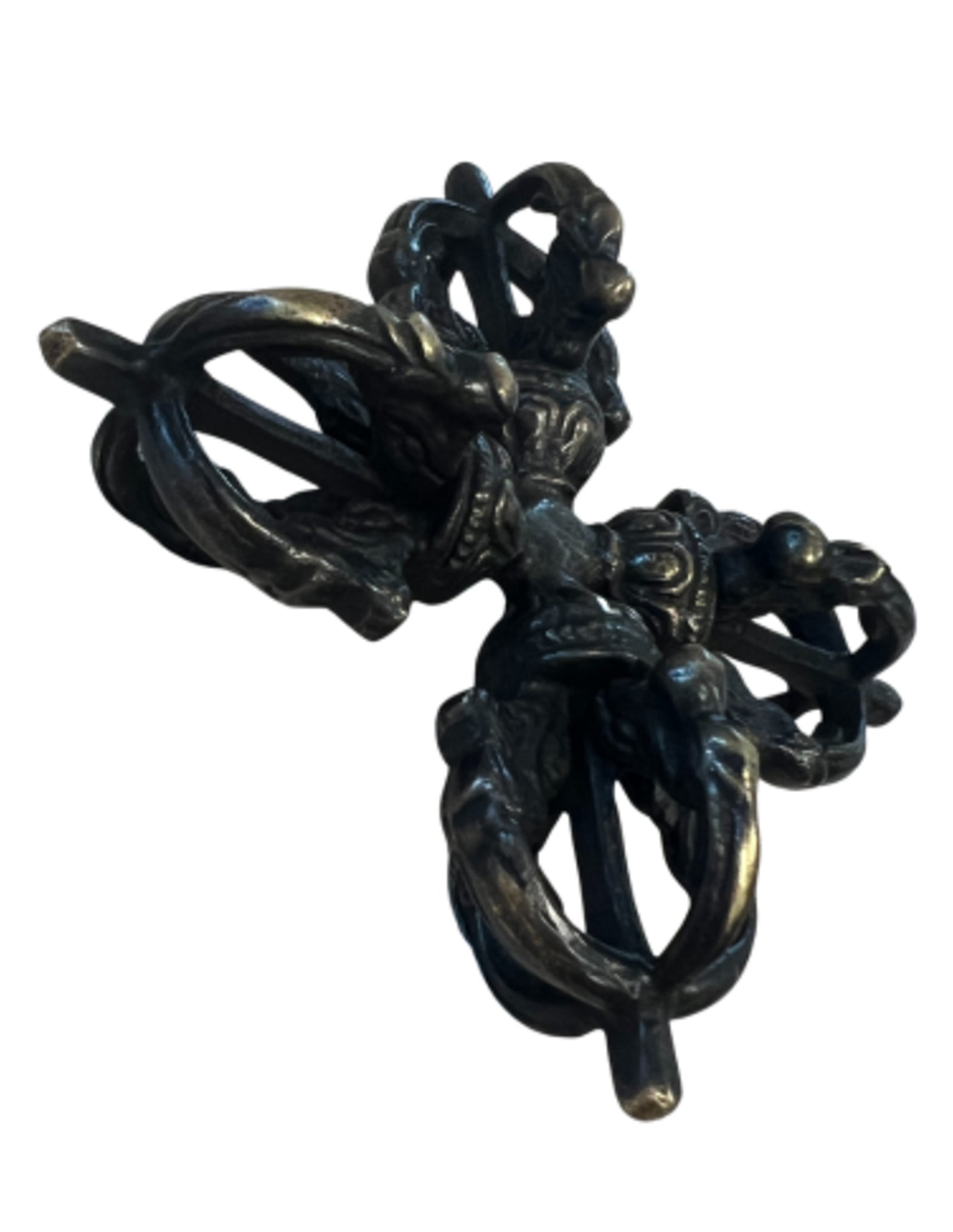 Dubbele dorje messing 10 cm - zwart