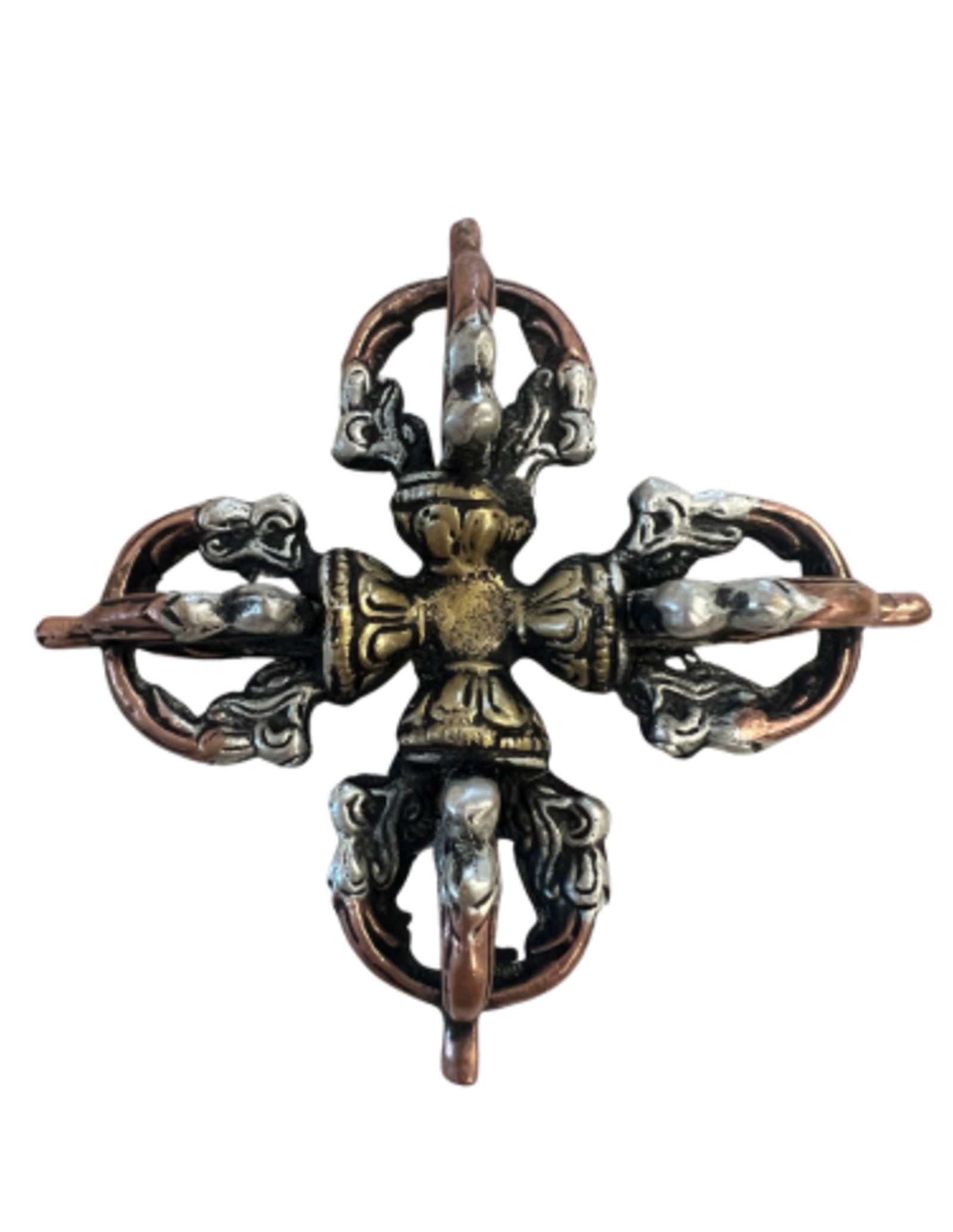 Dubbele dorje (Vajra) messing 10 cm - 3-kleur