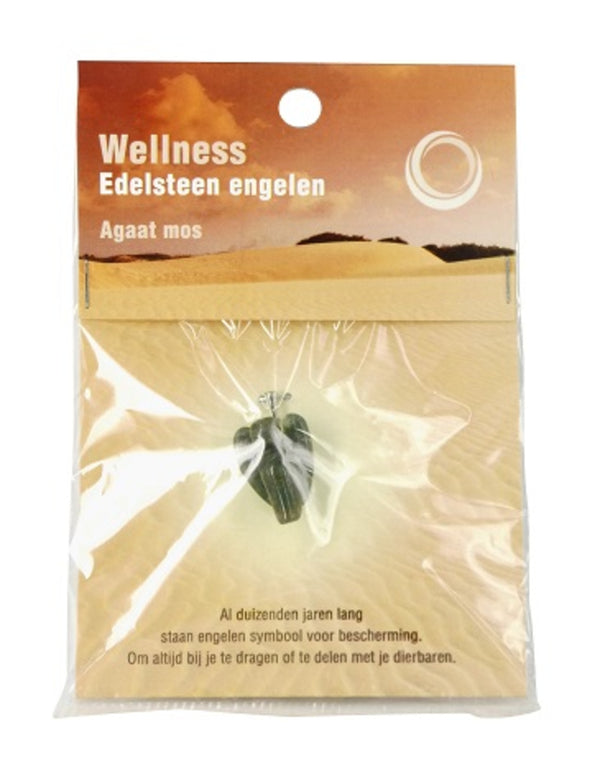Agaat mos edelsteen engelen hanger + kaart