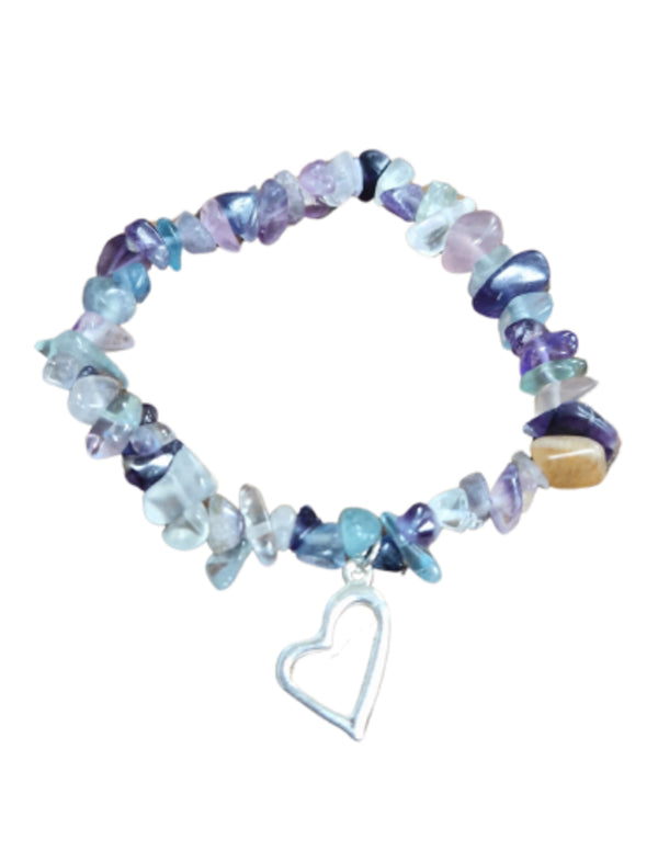 Fluoriet regenboog hart edelsteen splitarmband