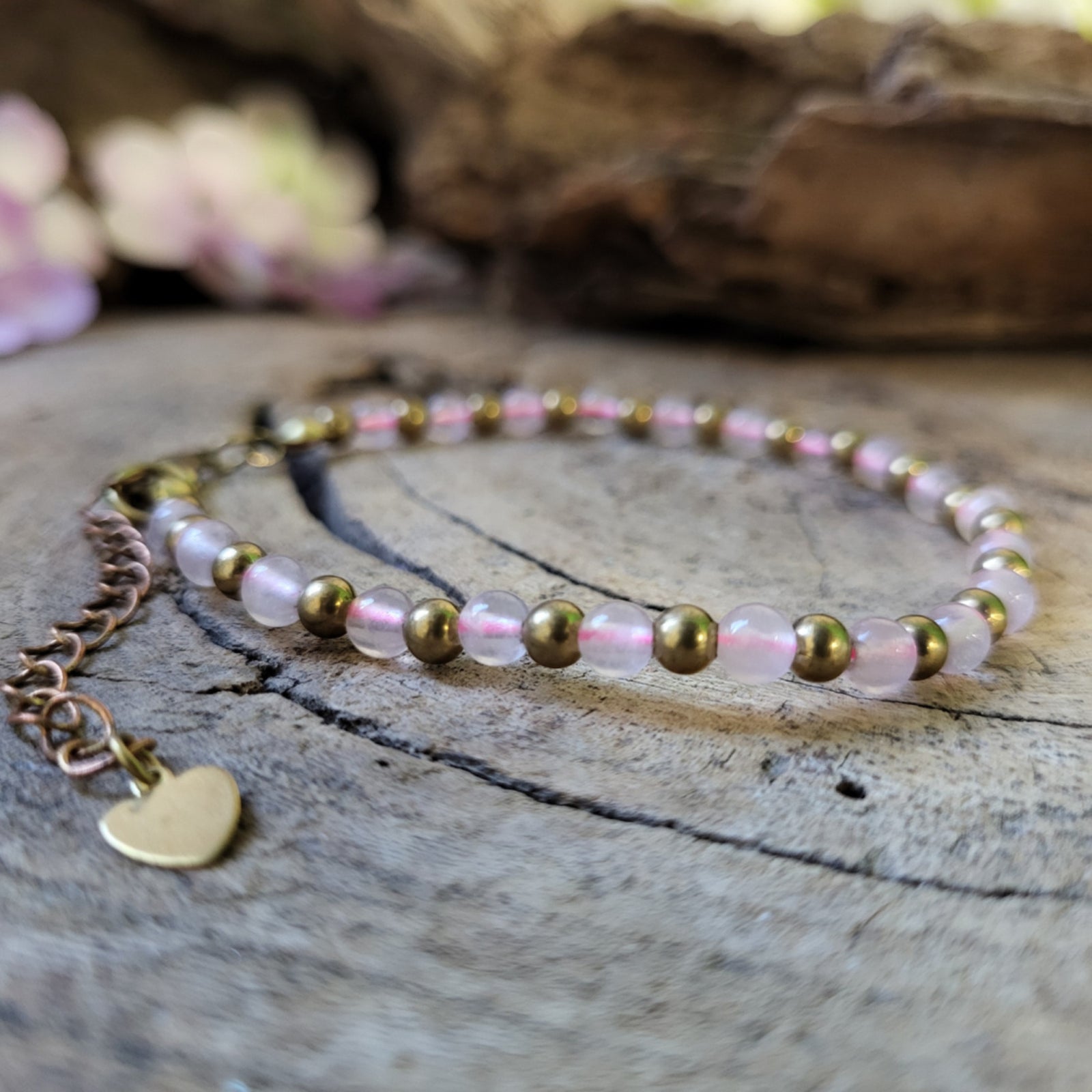 Ibiza love armband Roze kwarts brons
