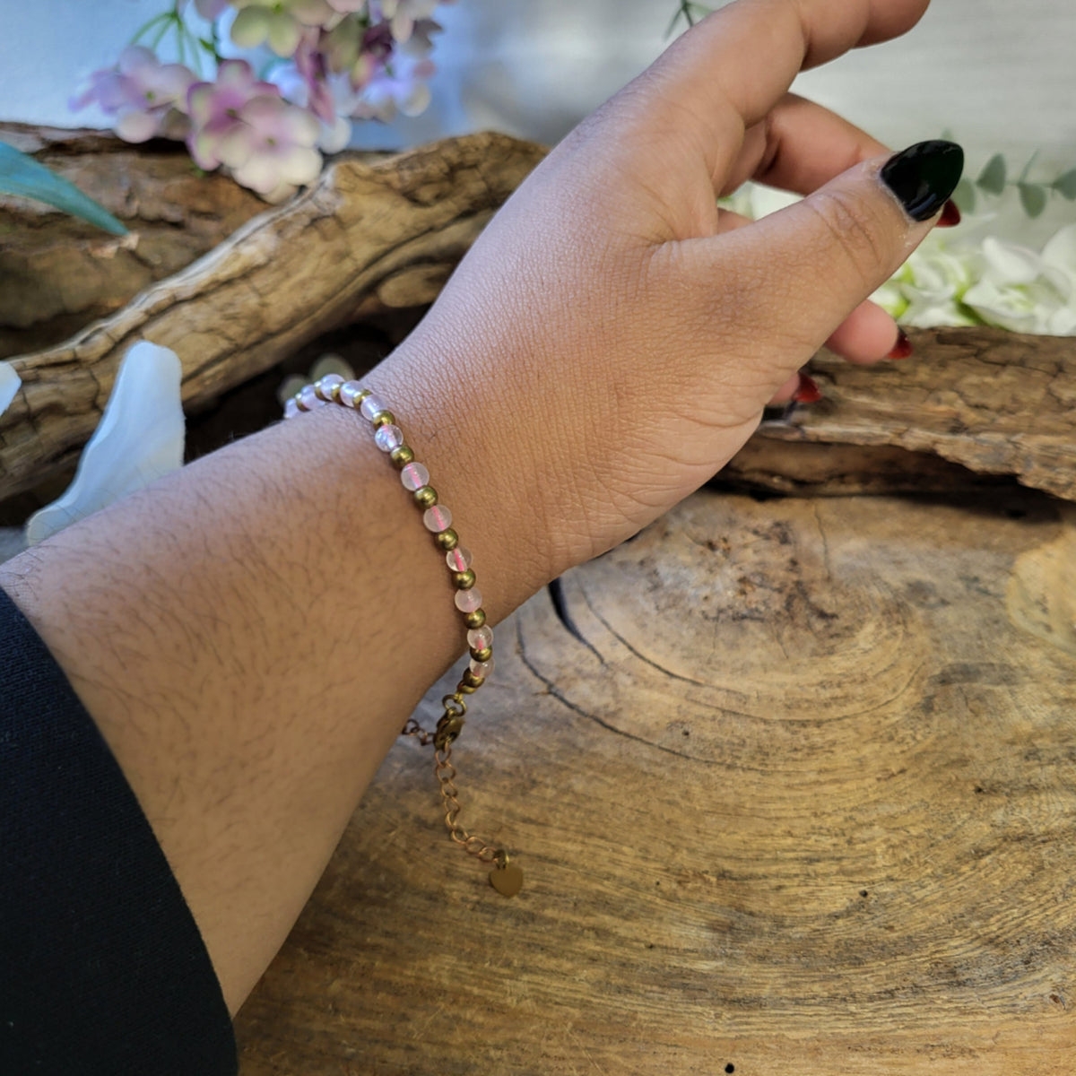 Ibiza love armband Roze kwarts brons