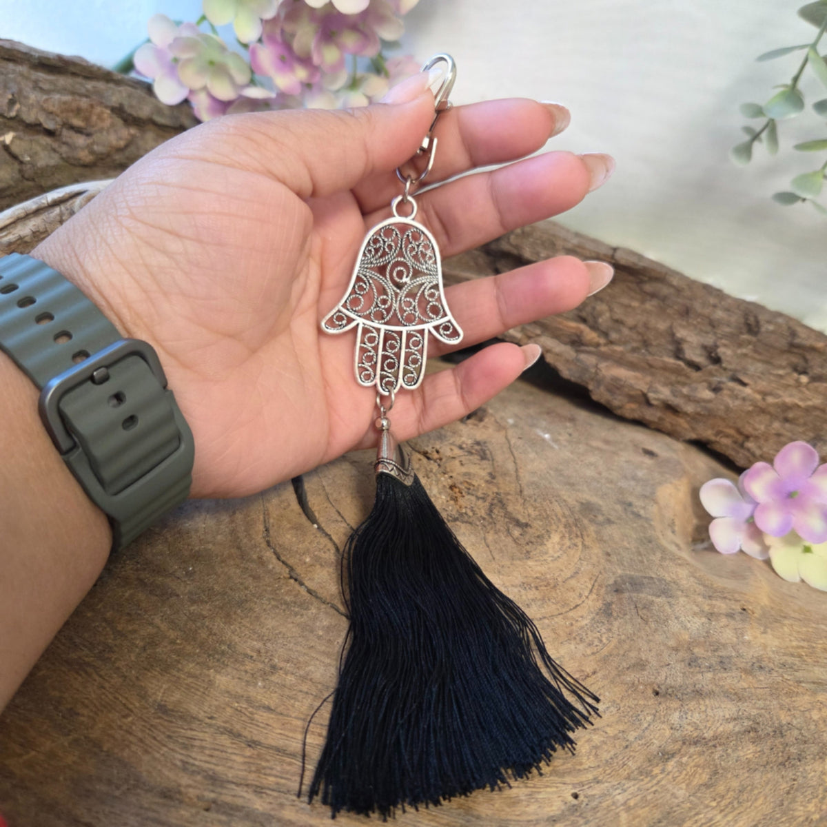 Ibiza sleutelhanger - Hamsa Hand - Hand van Fatima - Zwart