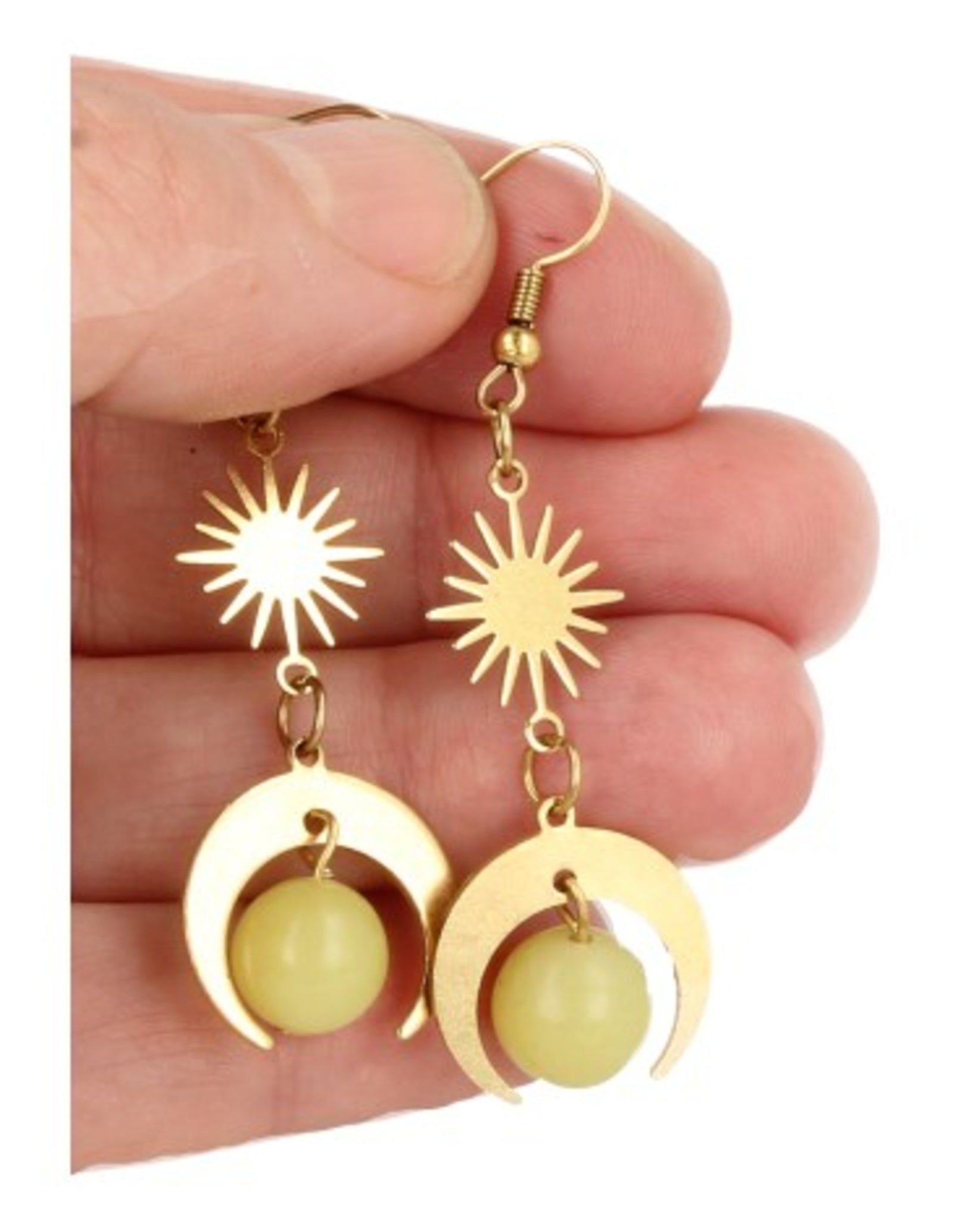 Jade olijf oorbellen Star&Moon bol