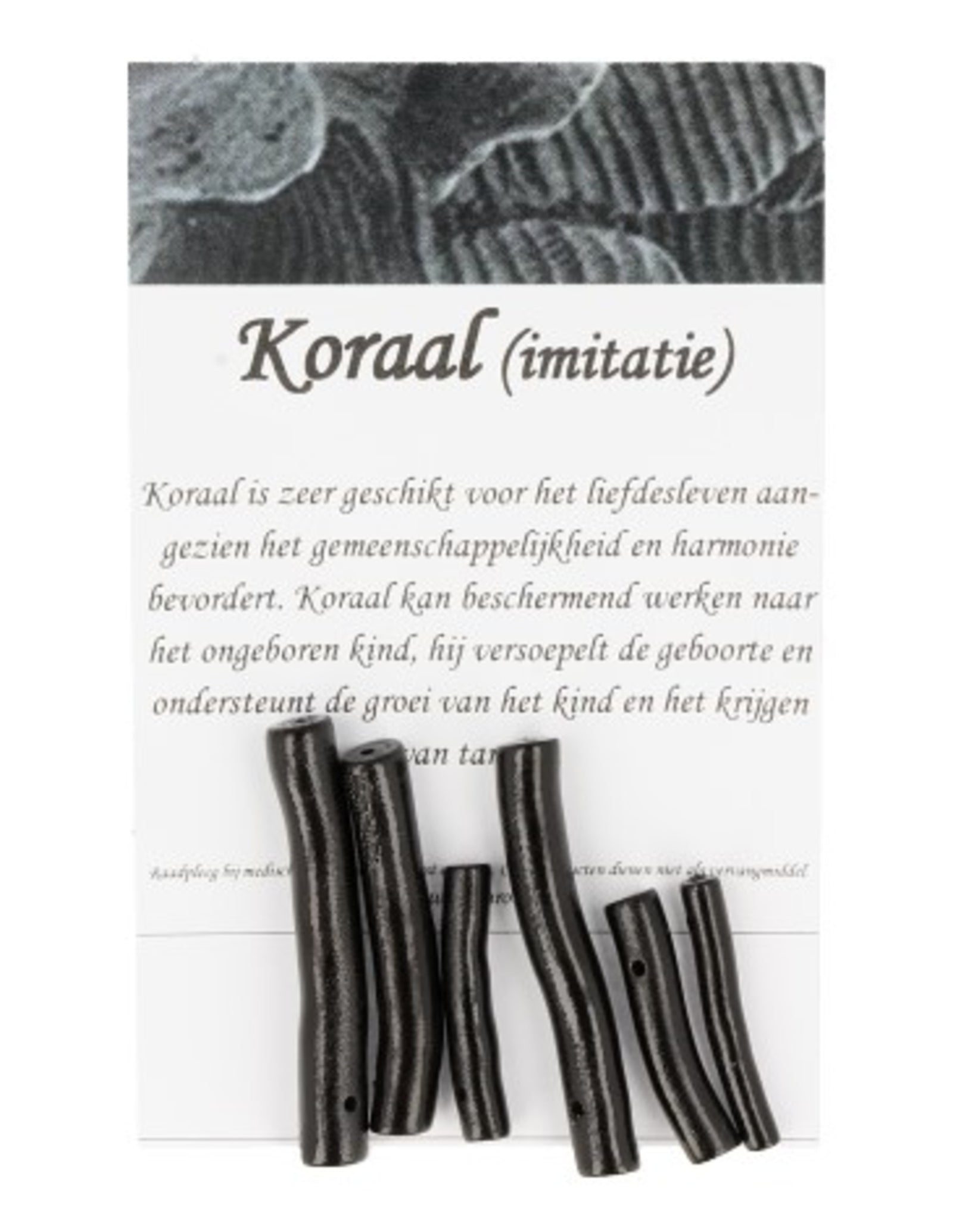 Koraal kralen zwart staafje - 6 st. (imitatie)