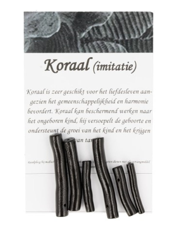 Koraal kralen zwart staafje - 6 st. (imitatie)