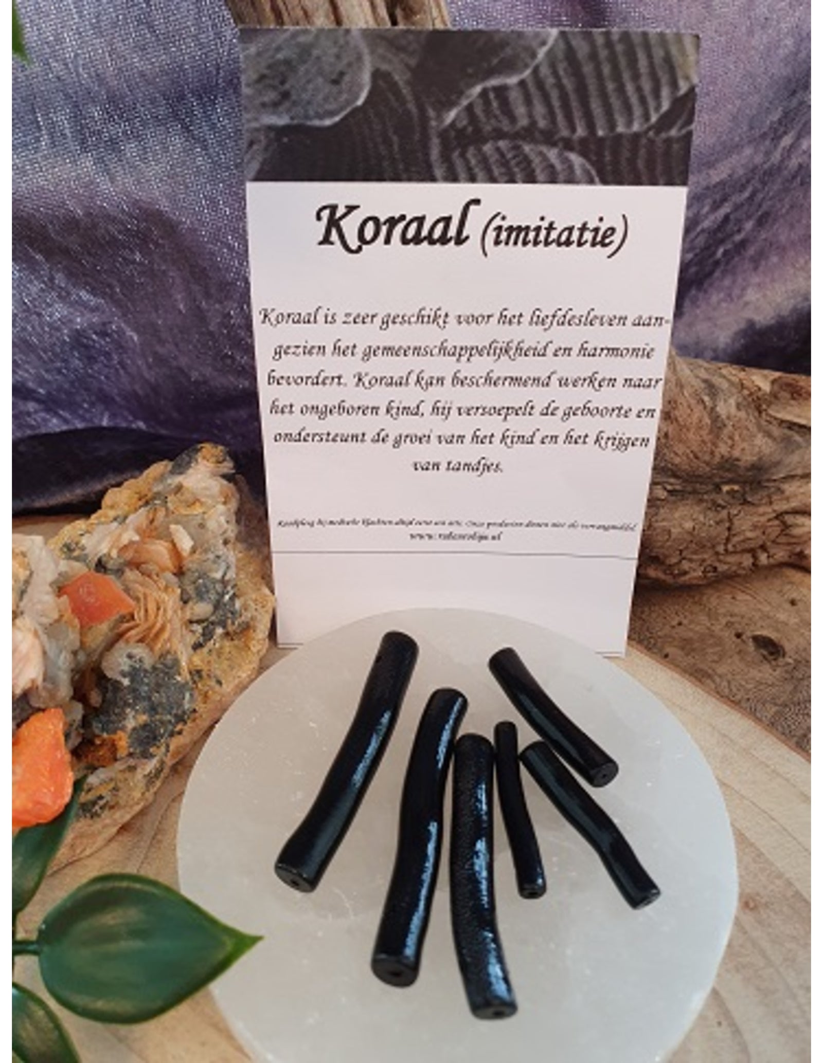 Koraal kralen zwart staafje - 6 st. (imitatie)