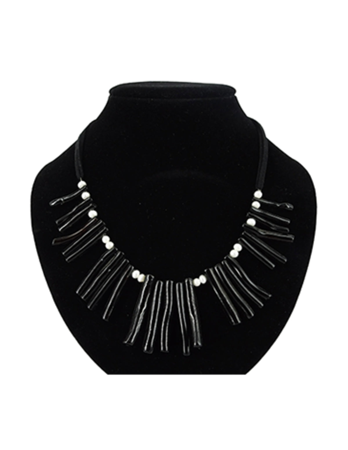 Koraal zwart ketting (imitatie) met parels