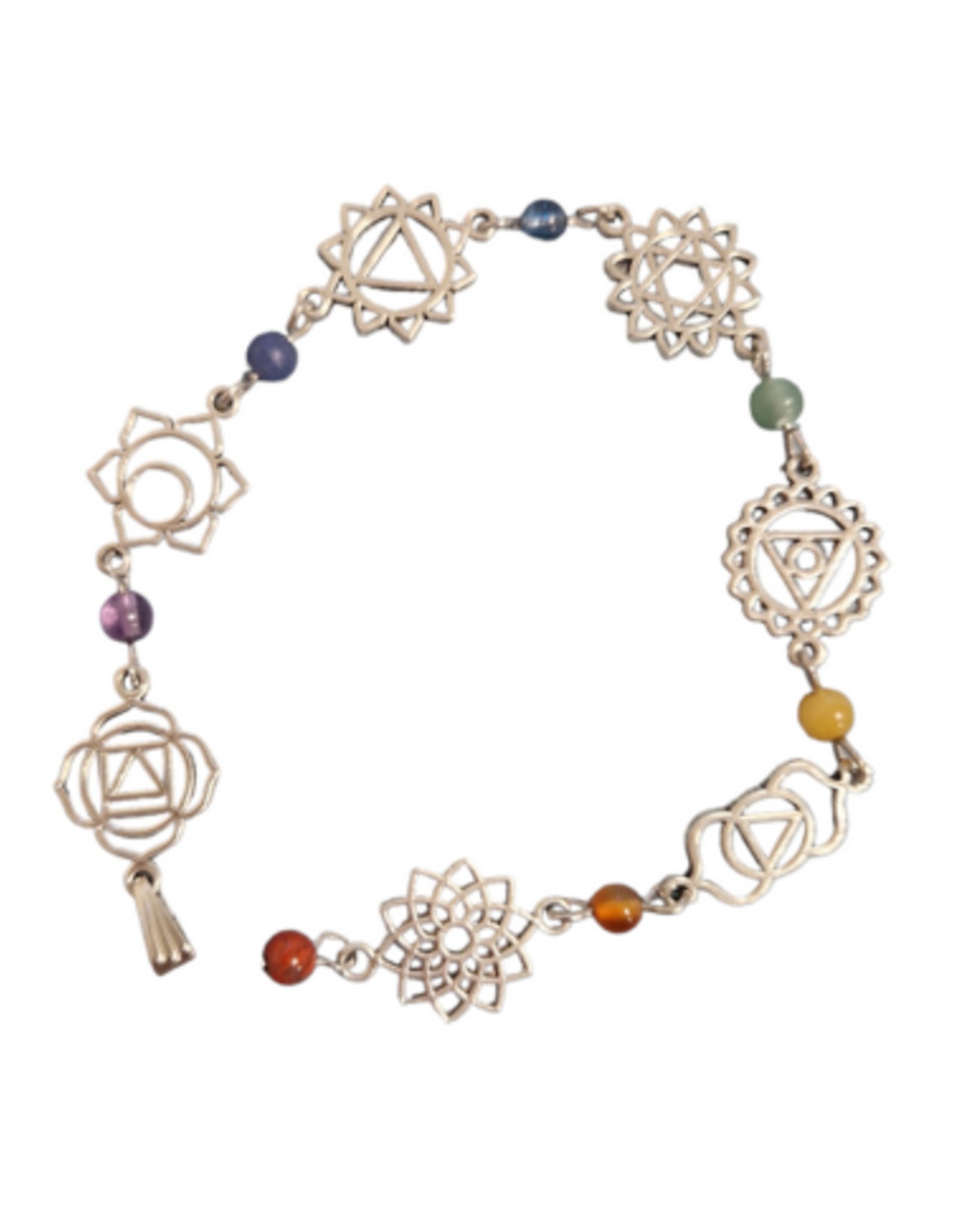 Lange chakra hanger met steentjes zilverkleur