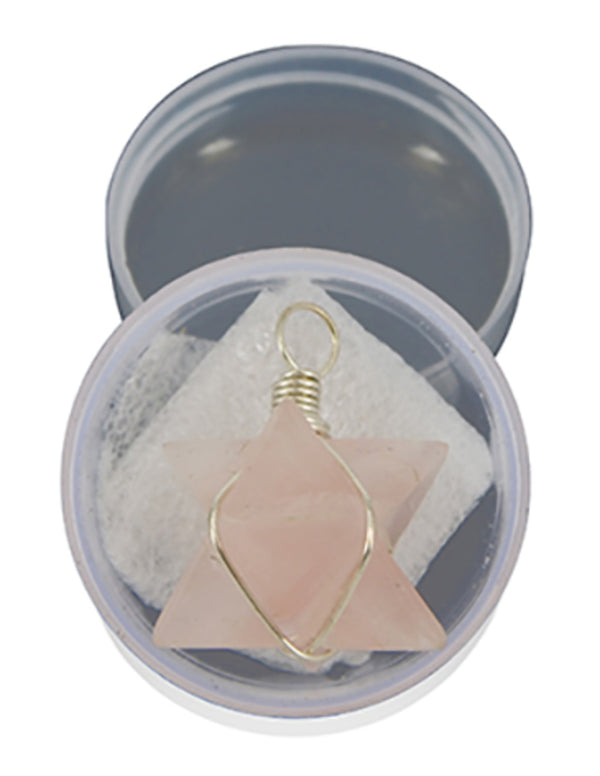Merkabah Edelsteen Hanger in doosje, Roze kwarts