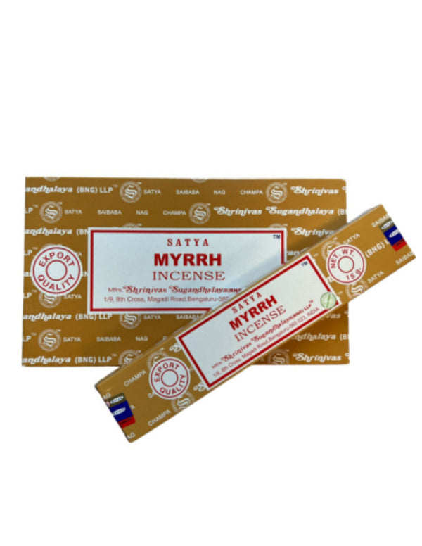 Myrrh wierook stokjes 15 grams Satya - doos van 12 st.