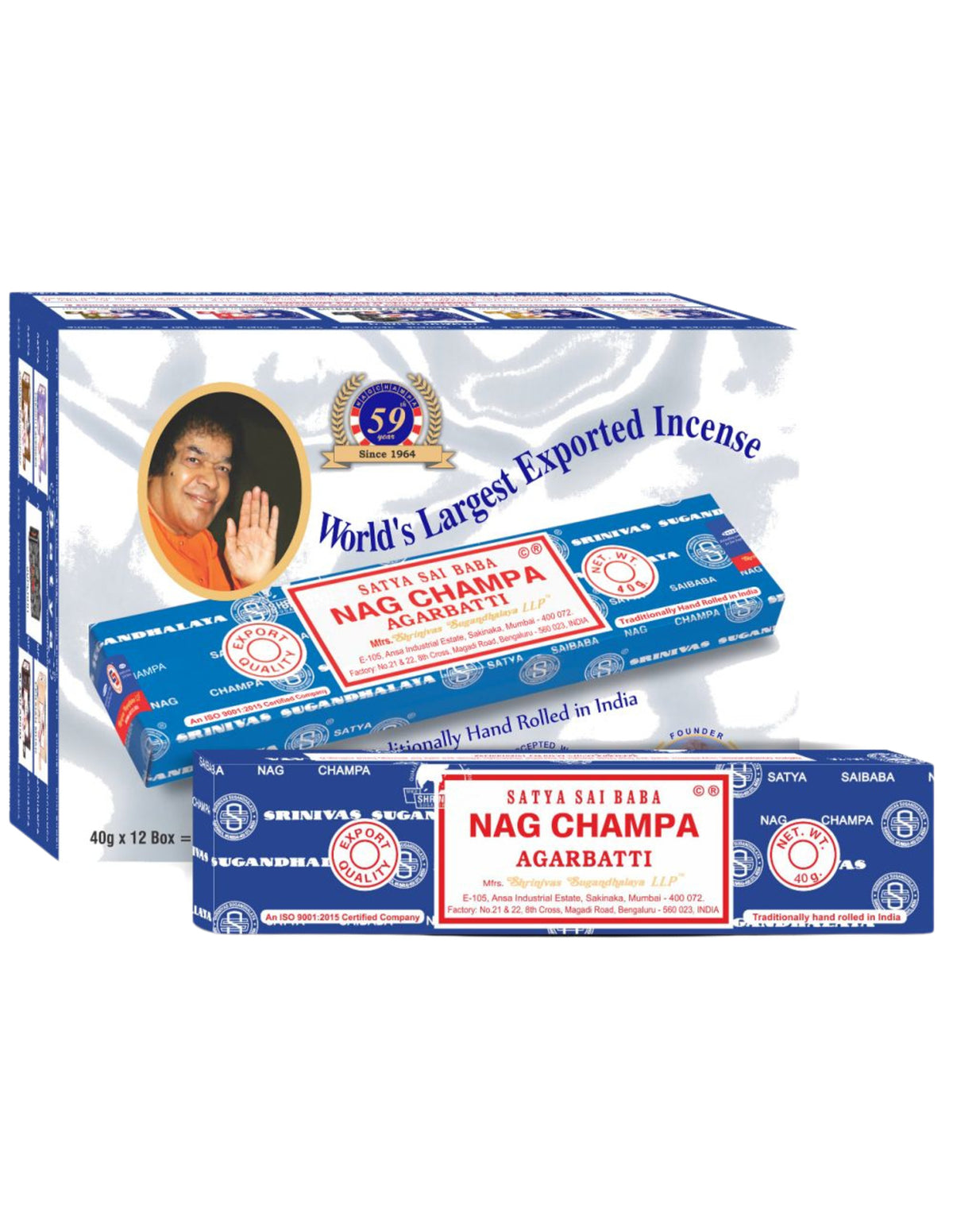 Nag Champa wierook 40 grams Satya - doos van 12 st.