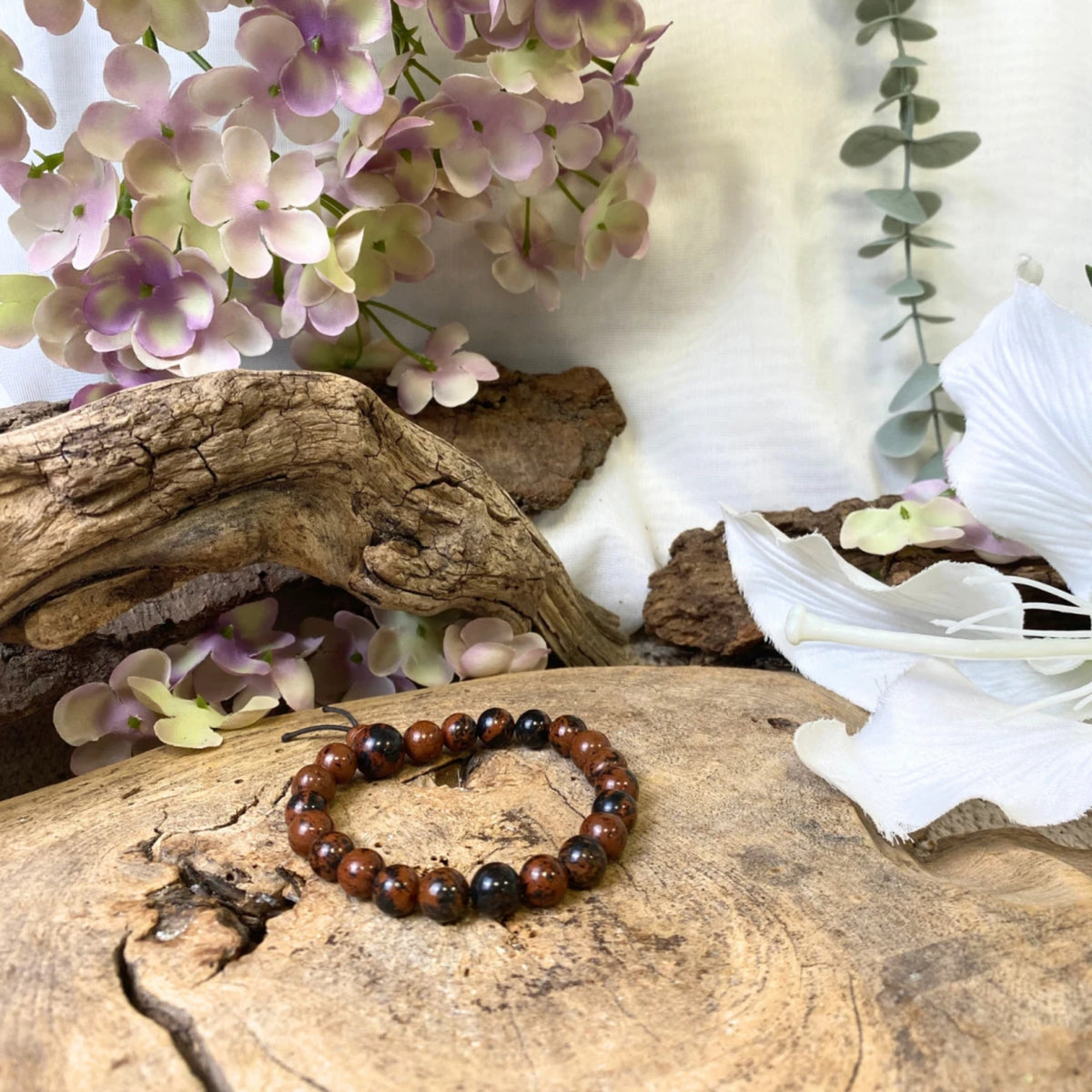Obsidiaan mahonie powerbead armband