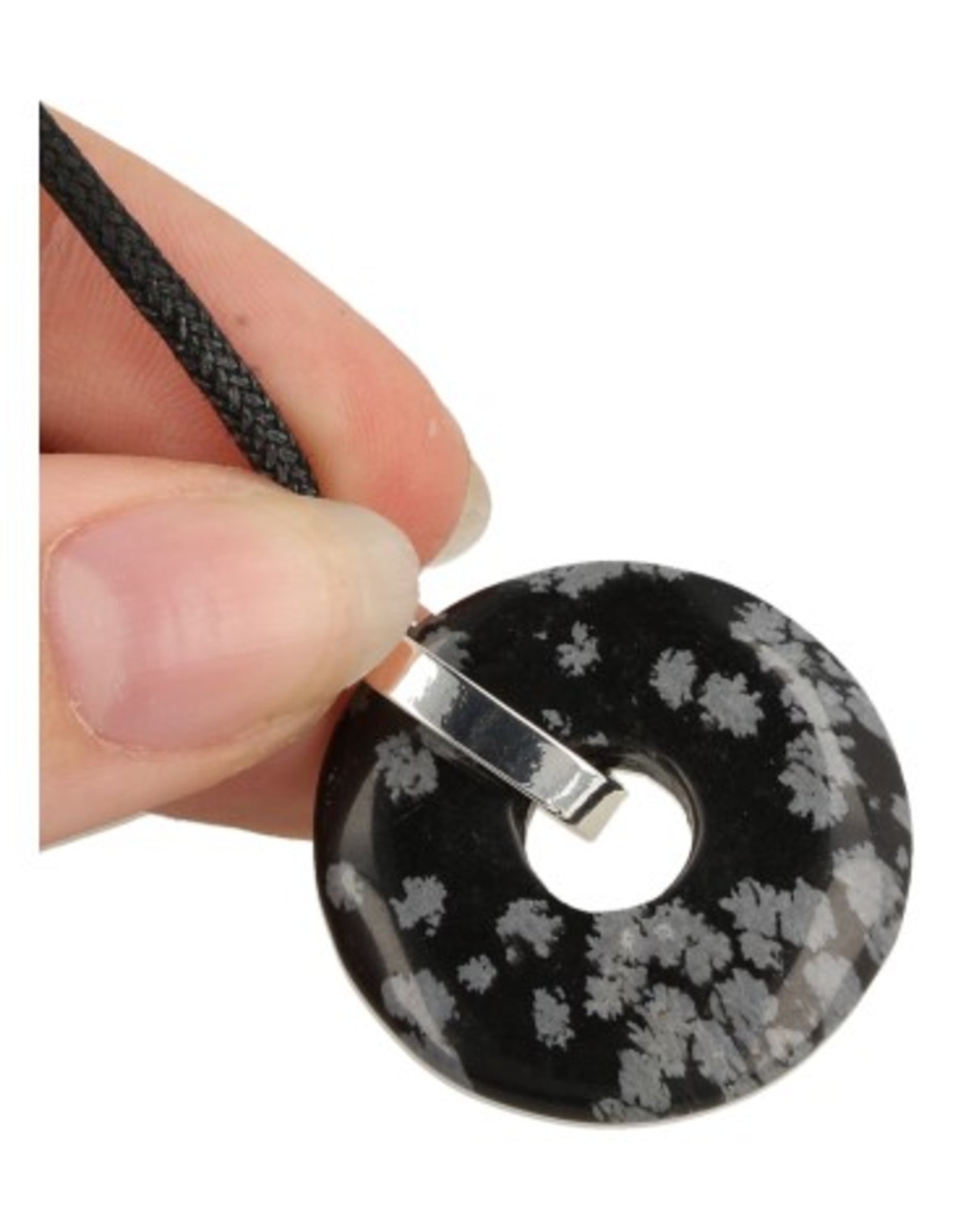 Obsidiaan sneeuwvlok donuthanger 30 mm aan koord