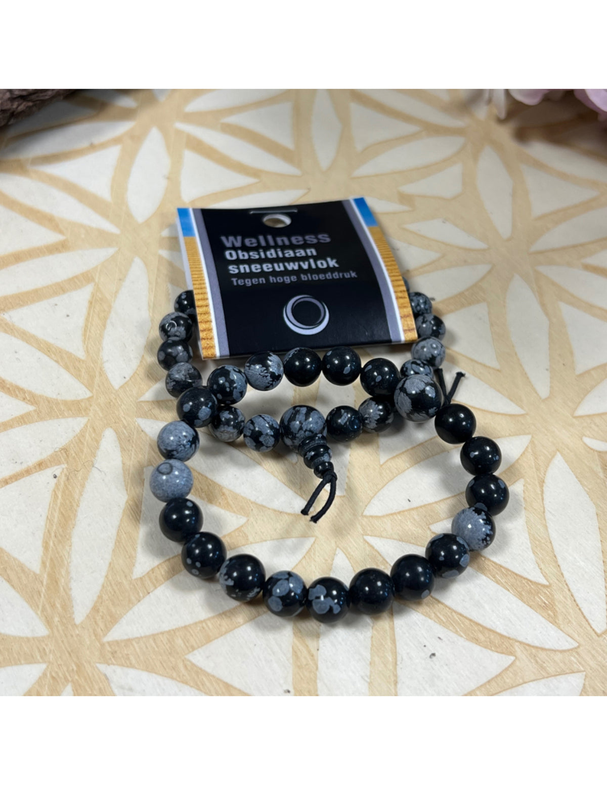 Obsidiaan sneeuwvlok powerbead armband