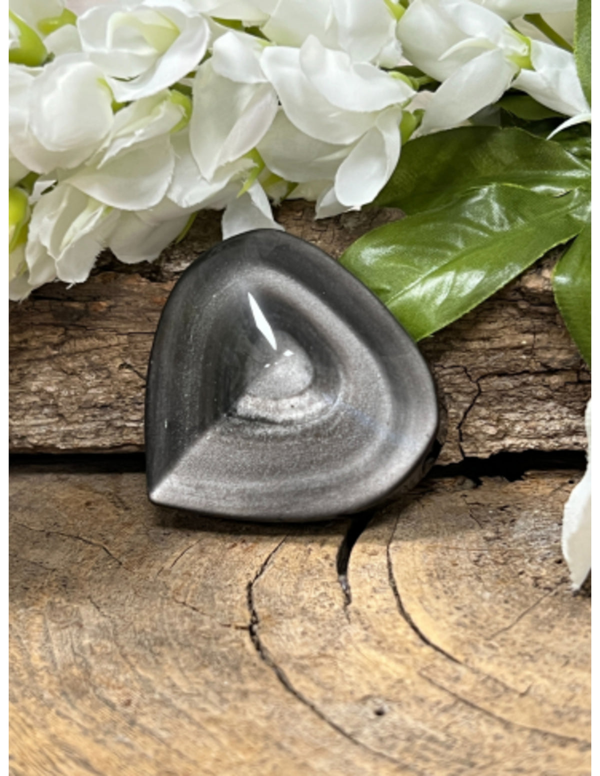 Obsidiaan zilver edelsteen hart ca. 6 cm