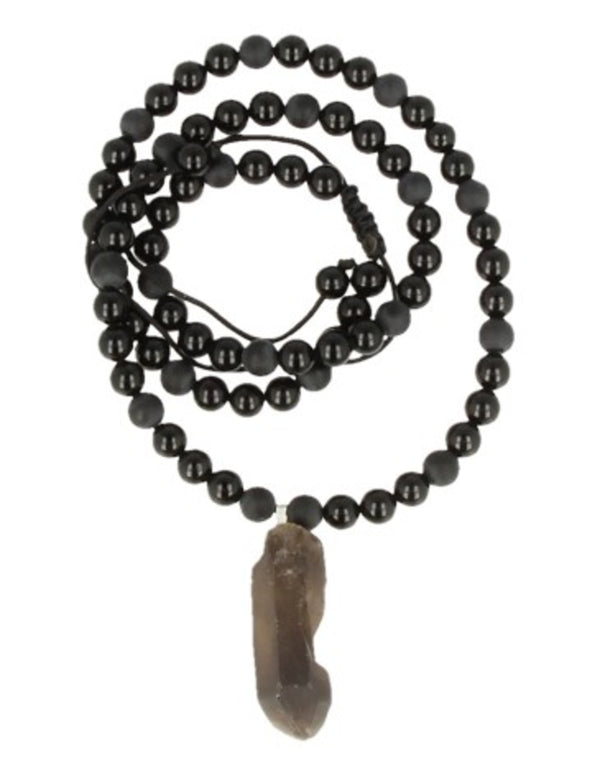 Obsidiaan zwart kralenketting mannen met Rookwarts ruwe punt