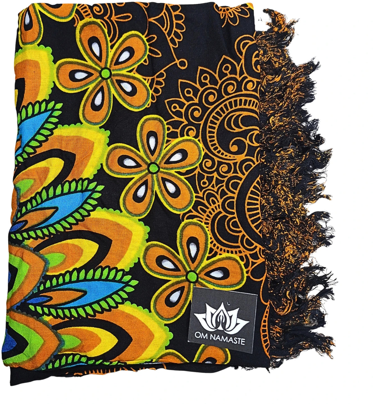 Om Namaste Sarong - 601 - Bloemrijke Mandala - Oranje & Zwart