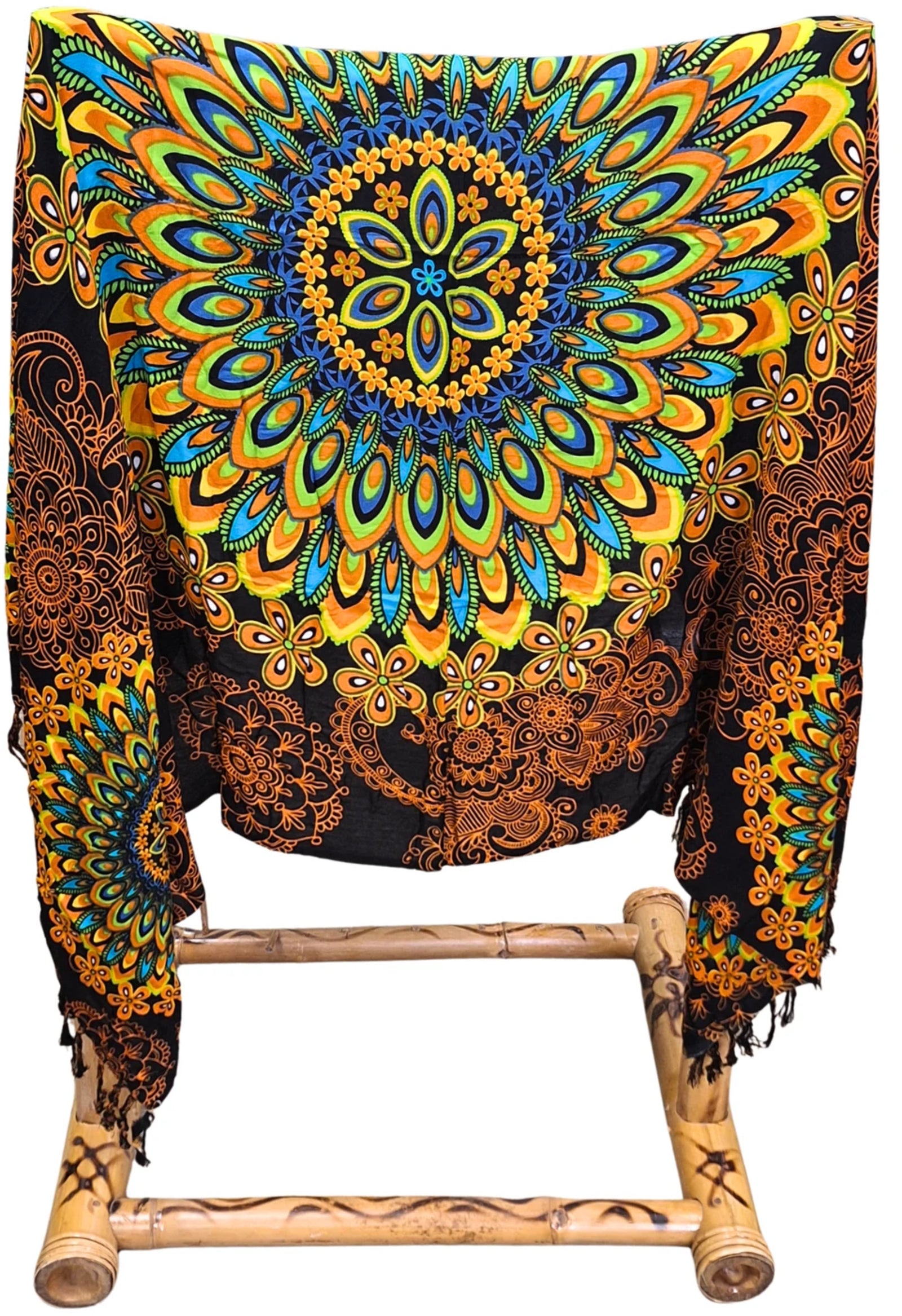 Om Namaste Sarong - 601 - Bloemrijke Mandala - Oranje & Zwart