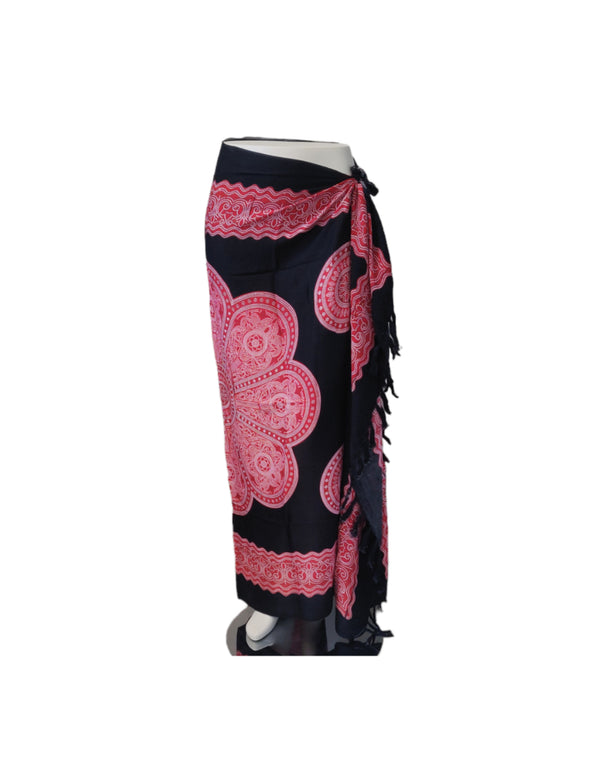 Sarong Rode Bloem op Zwart