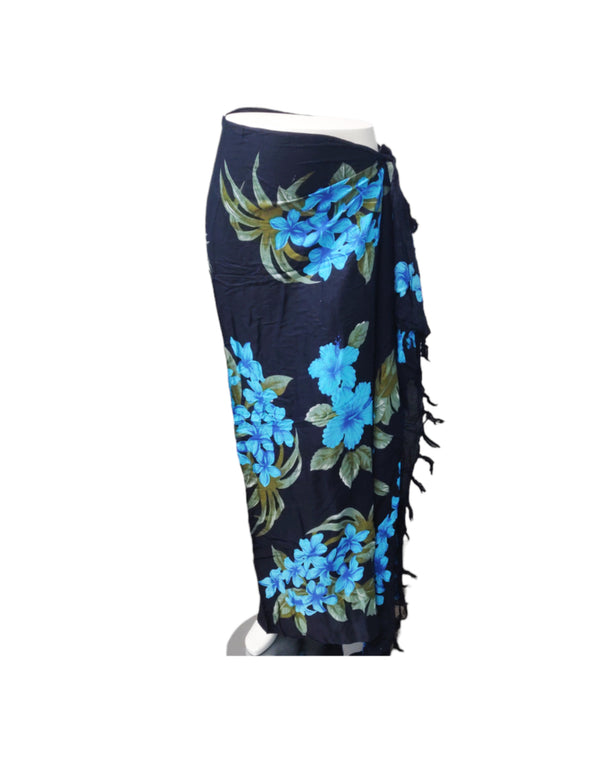 Sarong Blauwe Bloemen op Zwart