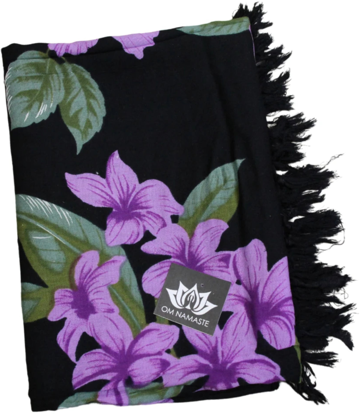 Om Namaste Sarong - 640 - Paarse Bloemen op Zwart