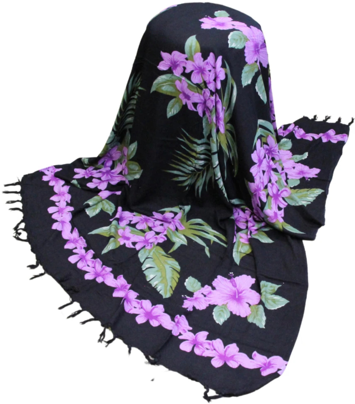 Om Namaste Sarong - 640 - Paarse Bloemen op Zwart