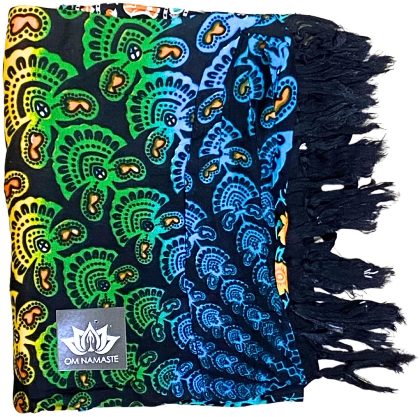 Om Namaste Sarong - 652 - Mandala - groen & geel op zwart