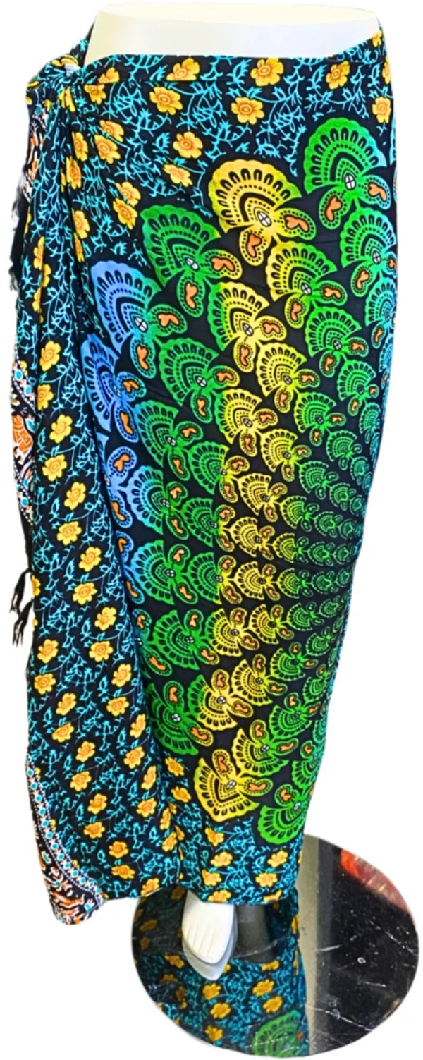 Sarong Mandala - groen & geel op zwart