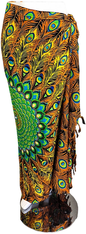 Sarong Pauw Mandala - oranje & groen