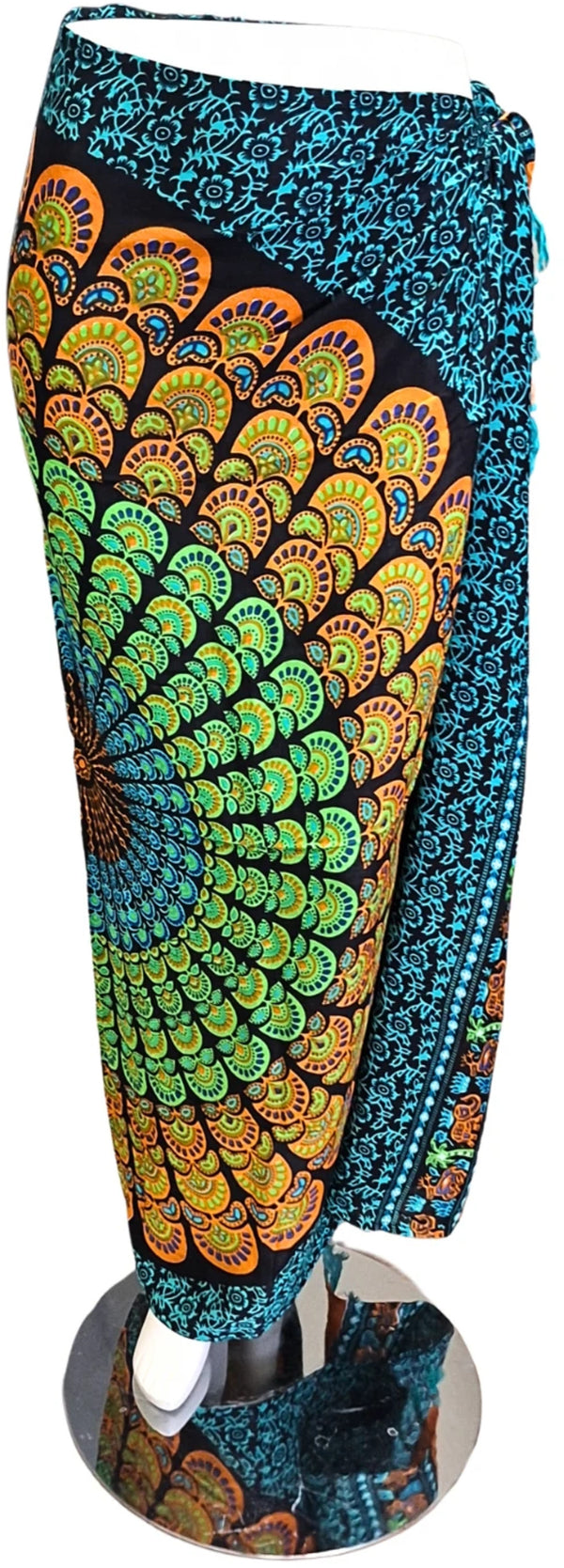Sarong Mandala - oranje & groen op zwart
