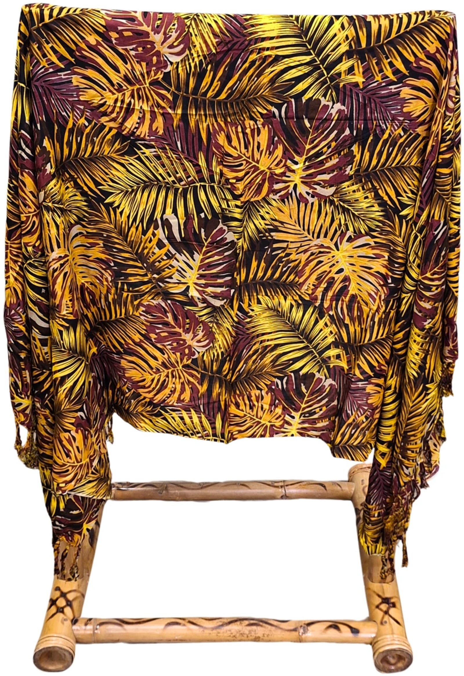 Om Namaste Sarong - 671 - Tropische bladeren - Geel en bruin