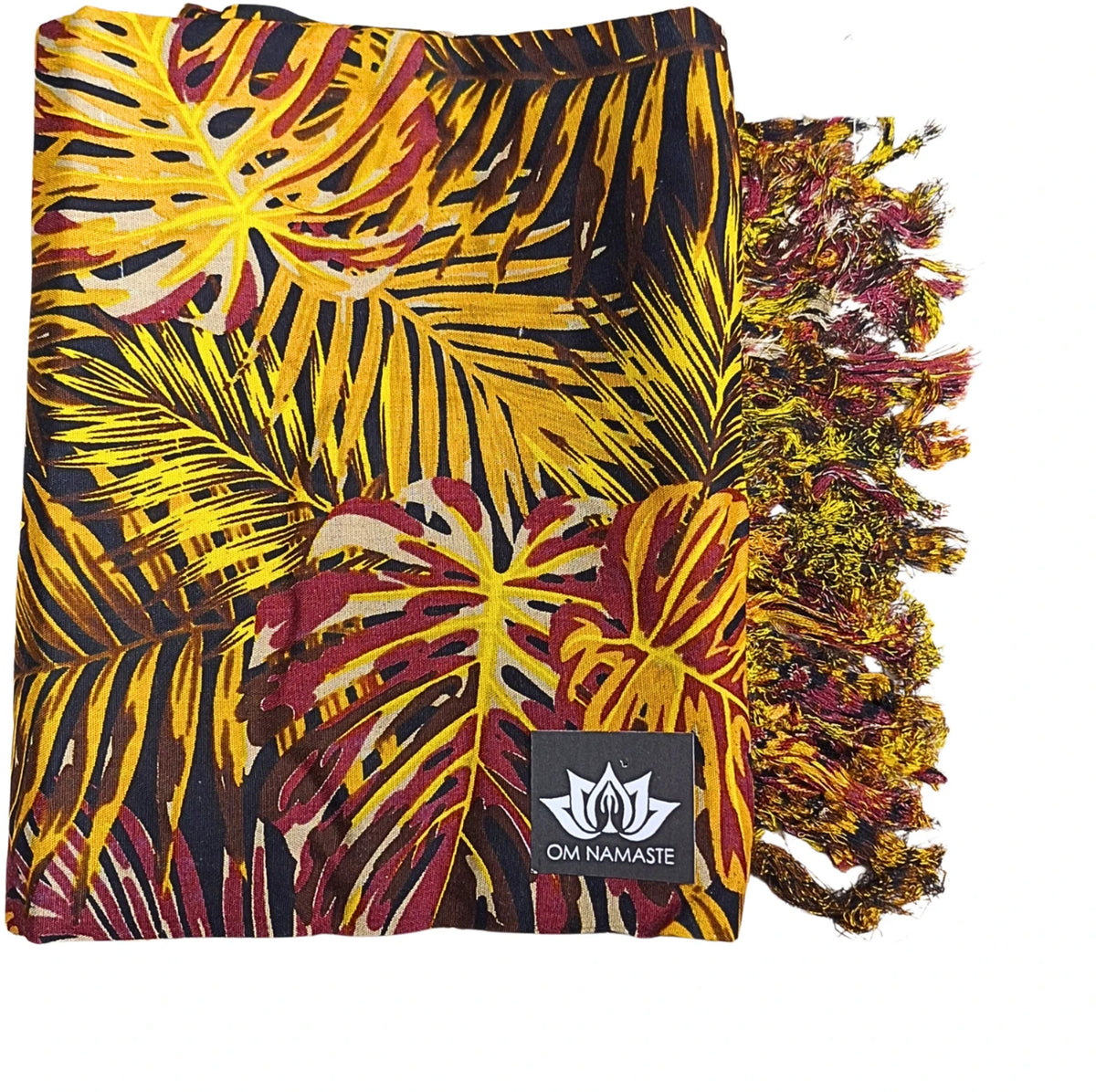 Om Namaste Sarong - 671 - Tropische bladeren - Geel en bruin