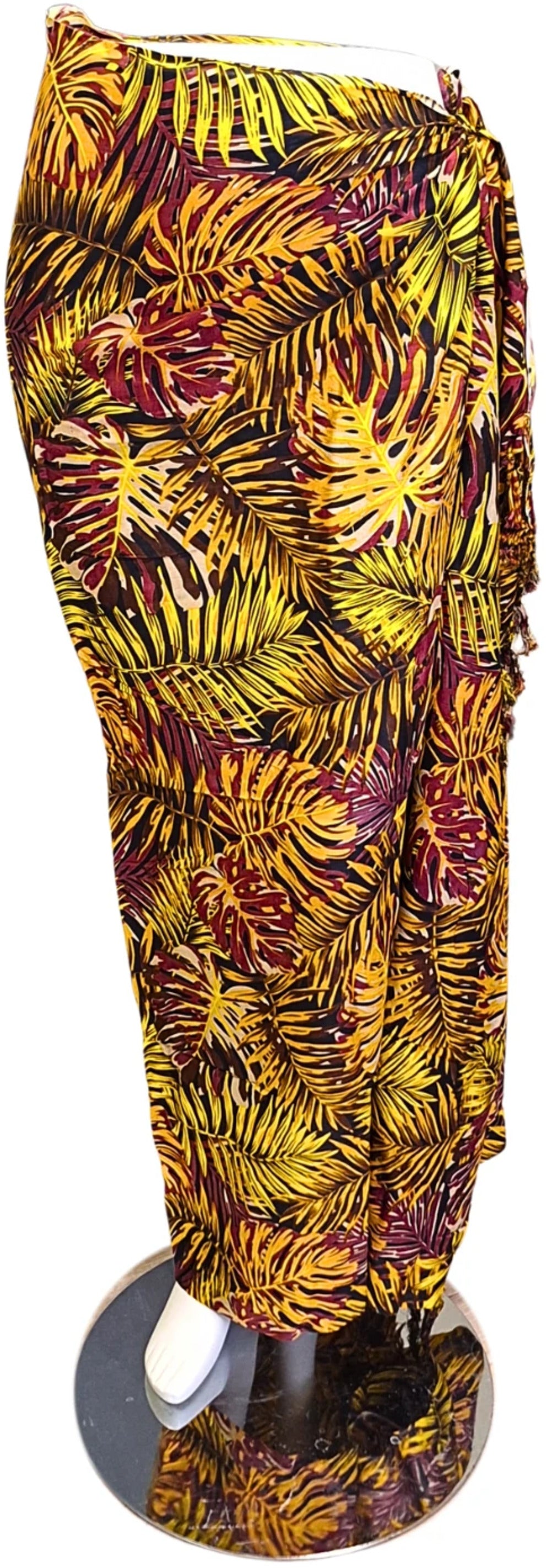 Om Namaste Sarong - 671 - Tropische bladeren - Geel en bruin