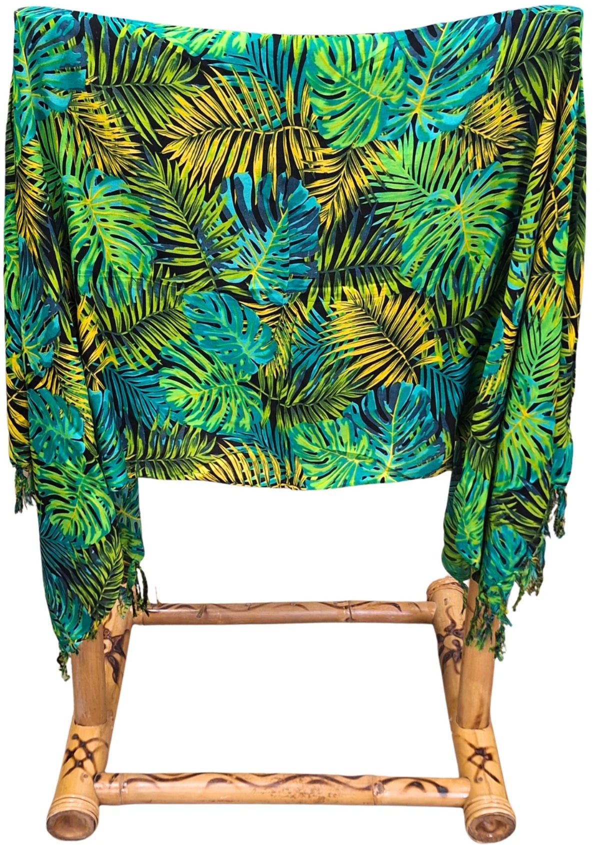 Om Namaste Sarong - 672 - Tropische bladeren - Groen en geel