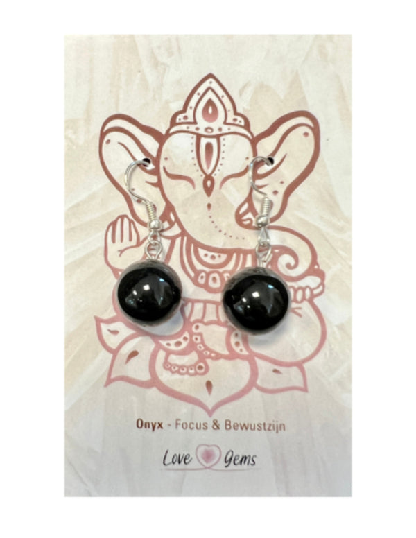 Onyx edelsteen oorbellen bol 14 mm - Love Gems