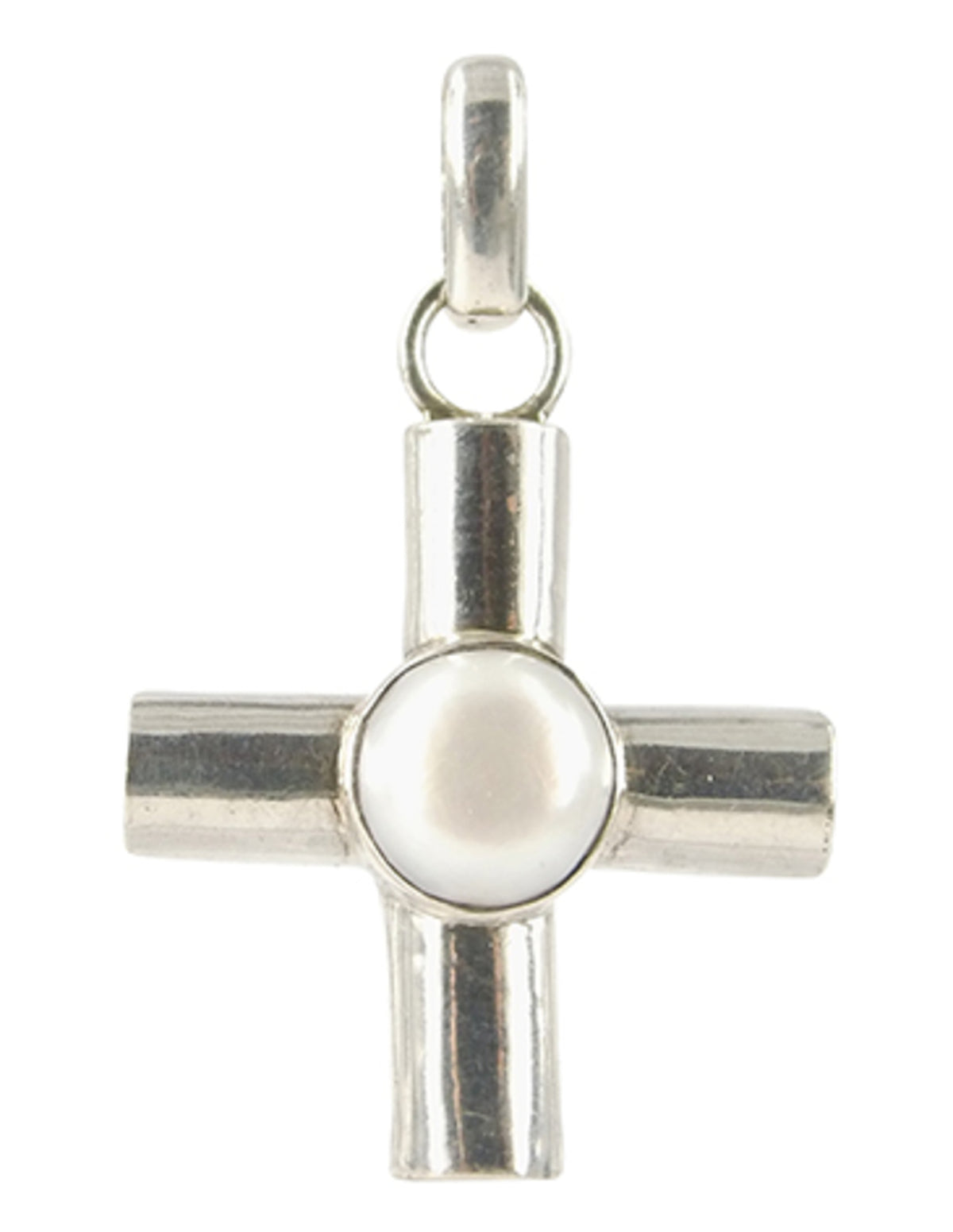 Parel hanger in zilver breed kruis