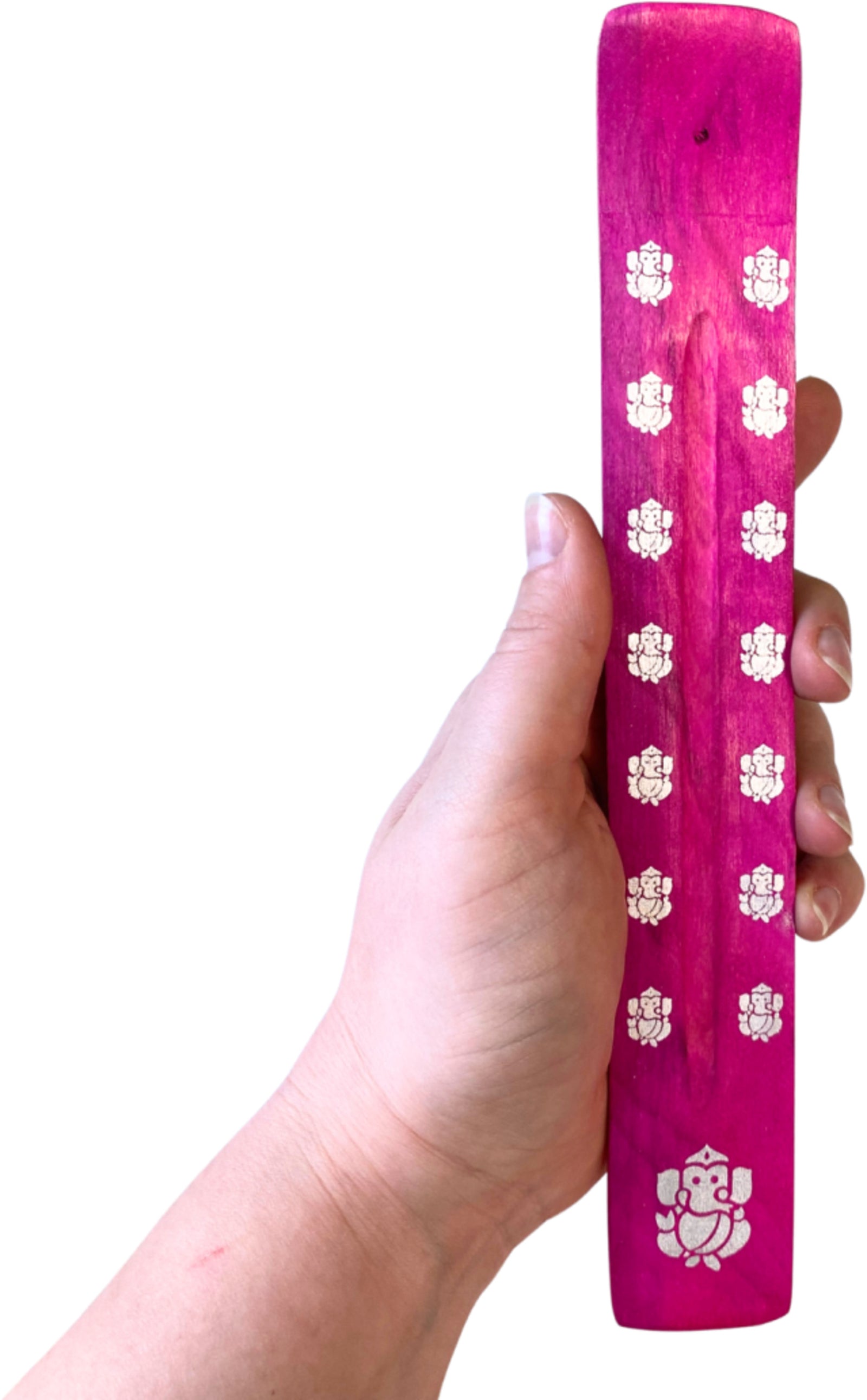 Plankje hout Ganesha - roze - wierook houder