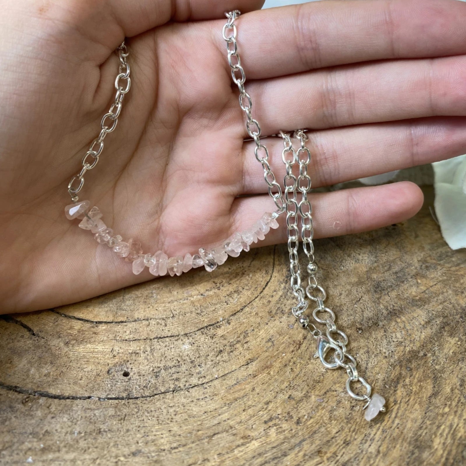 Roze kwarts bar ketting