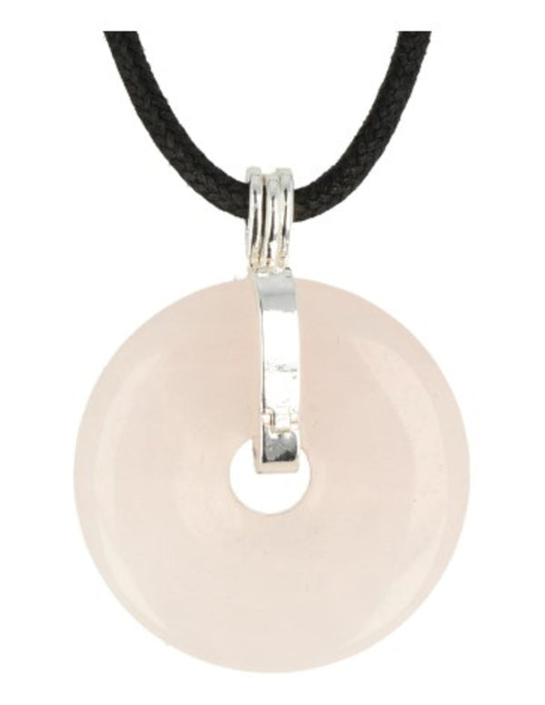 Roze kwarts donuthanger 30 mm aan koord