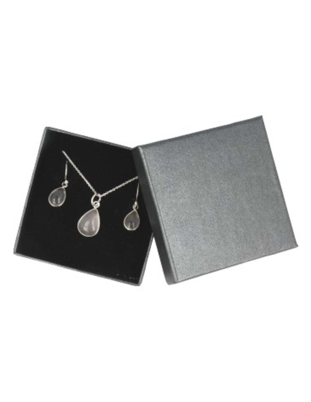 Roze kwarts druppel sieraden set zilver